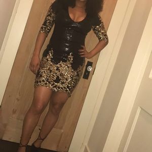 Black Victorian Gold Sequins Dress